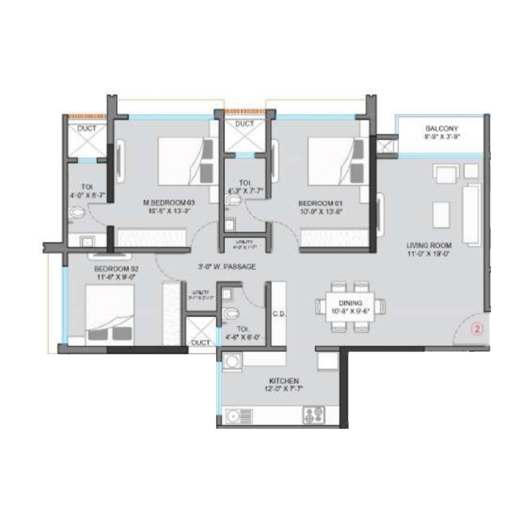 72 Parksyde || 3 BHK || Carpet Area 962.0 sq.ft