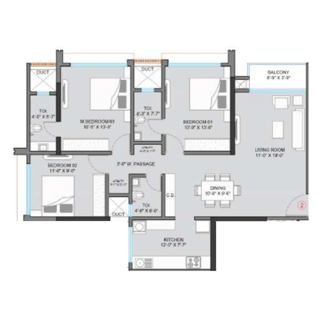 72 Parksyde || 3 BHK || Carpet Area 1005.0 sq.ft