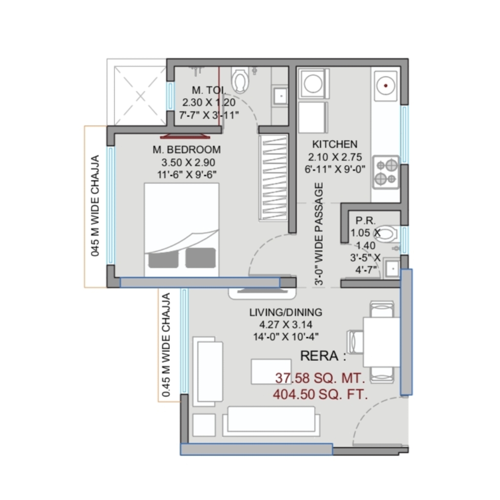 72 Parksyde || 1 BHK || Carpet Area 404.0 sq.ft