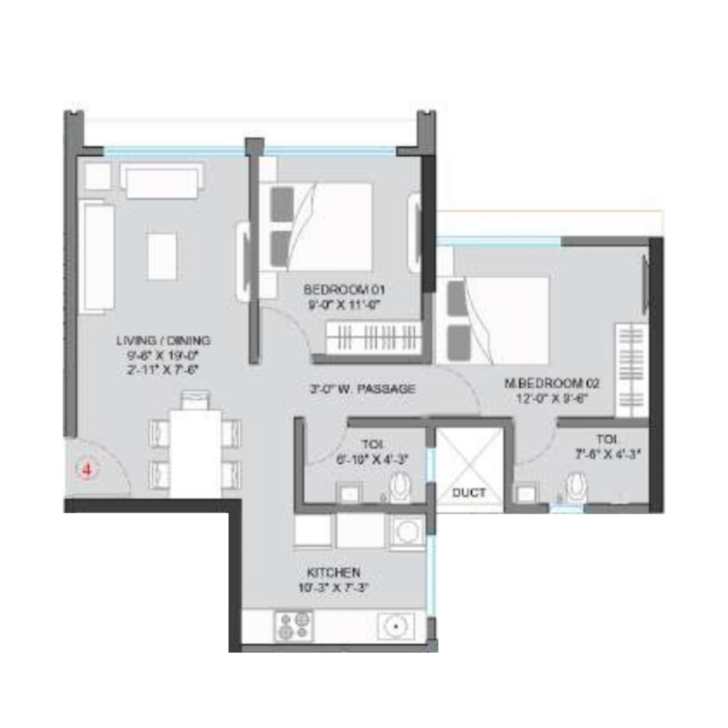 72 Parksyde || 2 BHK || Carpet Area 601.0 sq.ft