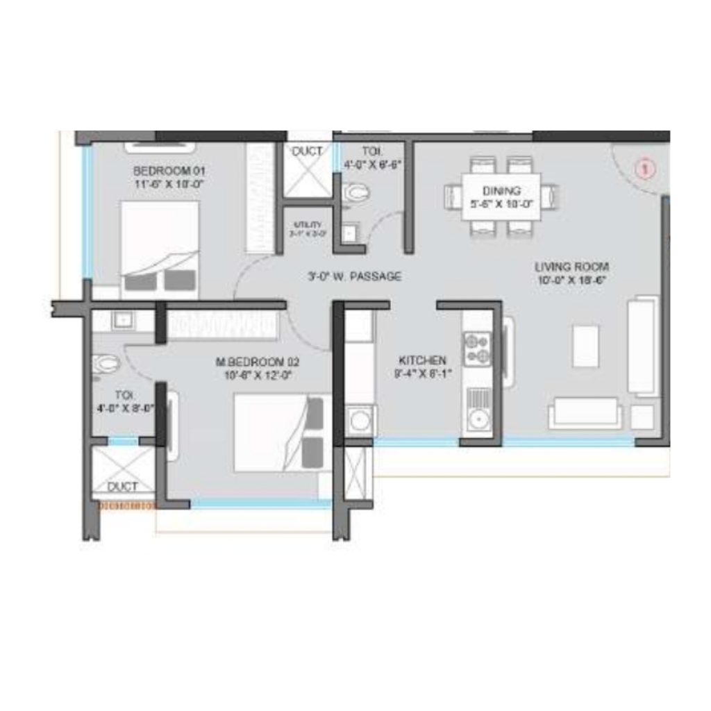 72 Parksyde || 2 BHK || Carpet Area 830.0 sq.ft