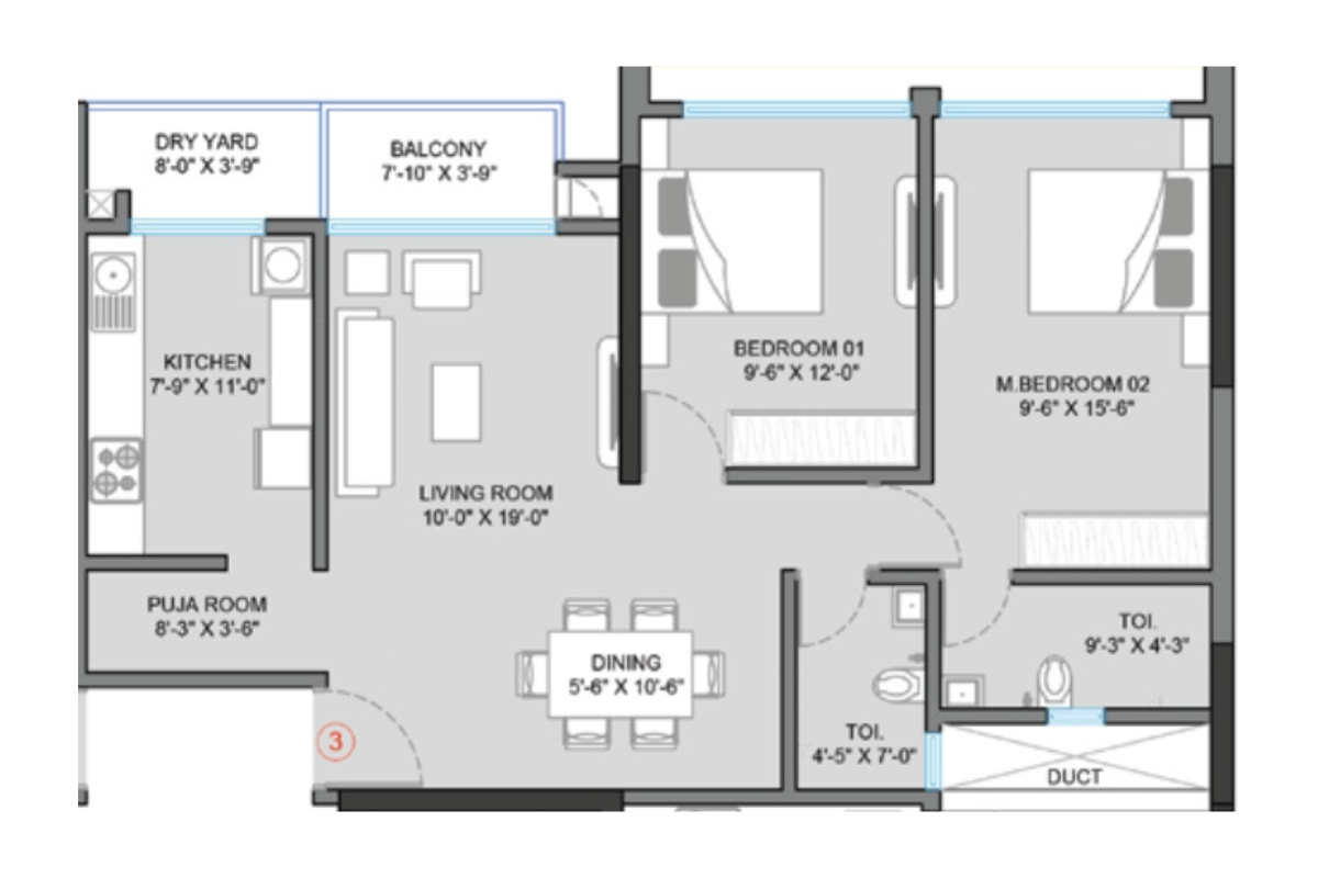 72 Parksyde || 2 BHK || Carpet Area 813.0 sq.ft