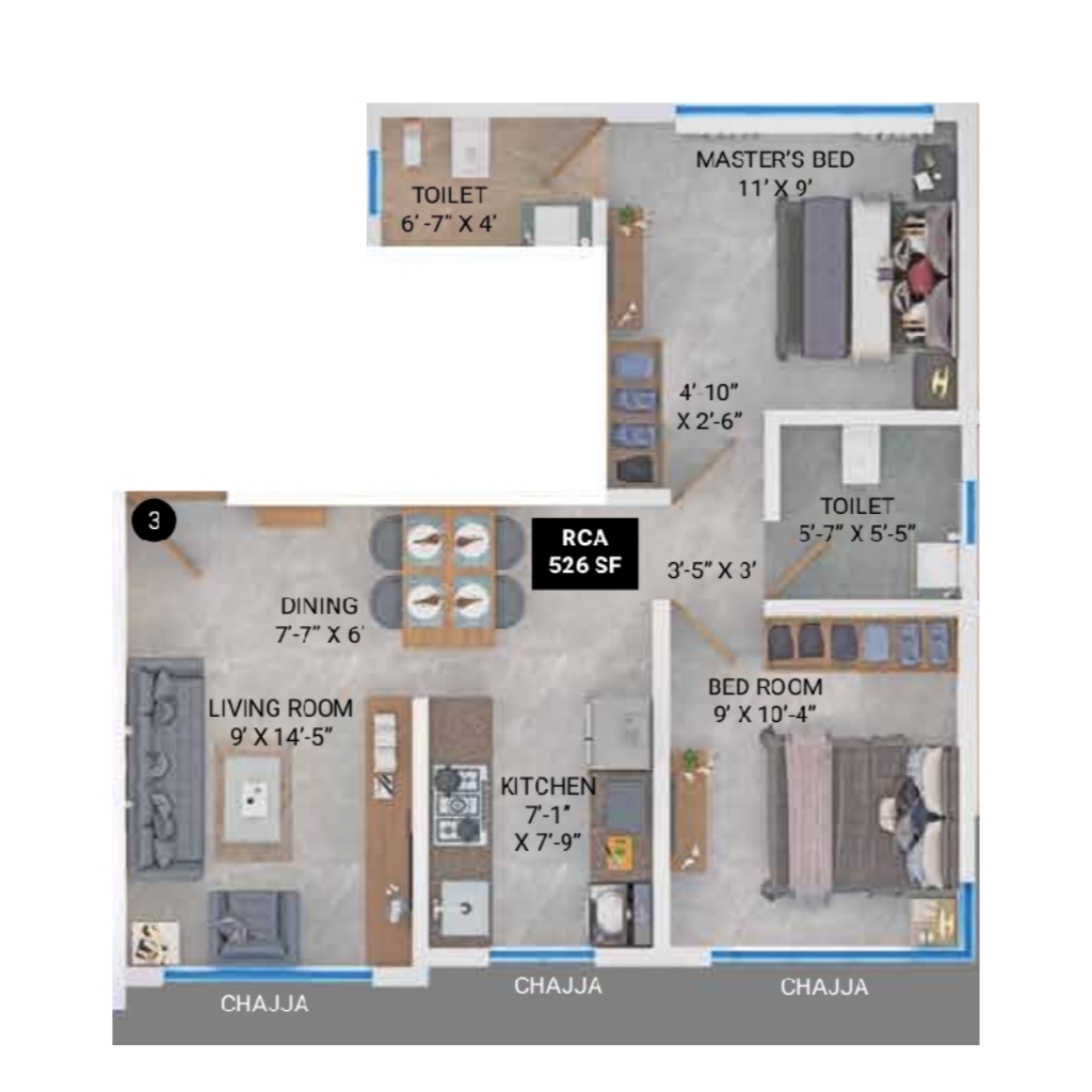 Aarambh 100 East || 2 BHK || Carpet Area 526.0 sq.ft