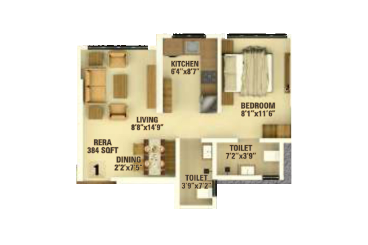 Adityaraj Royale || 1 BHK || Carpet Area 384.0 sq.ft