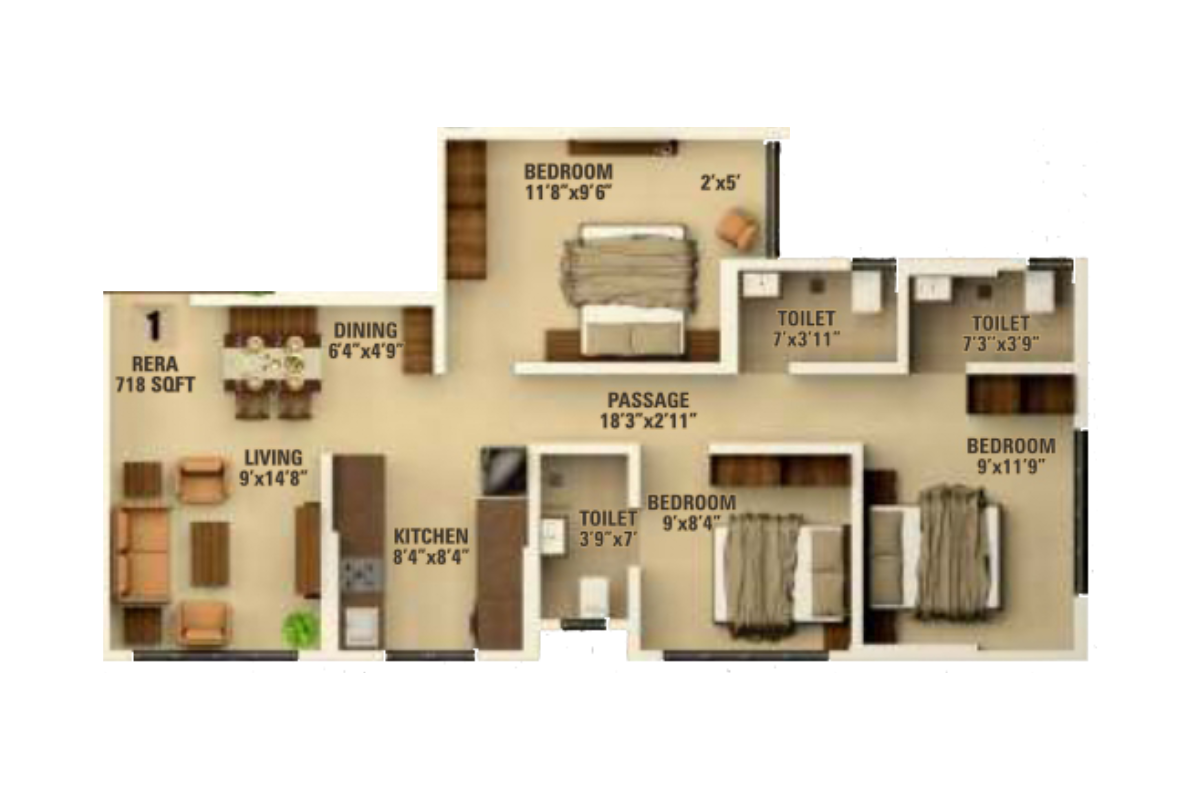 Adityaraj Royale || 3 BHK || Carpet Area 718.0 sq.ft