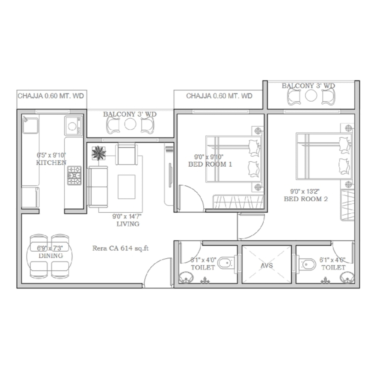 Agastya Signature || 2 BHK || Carpet Area 614.0 sq.ft