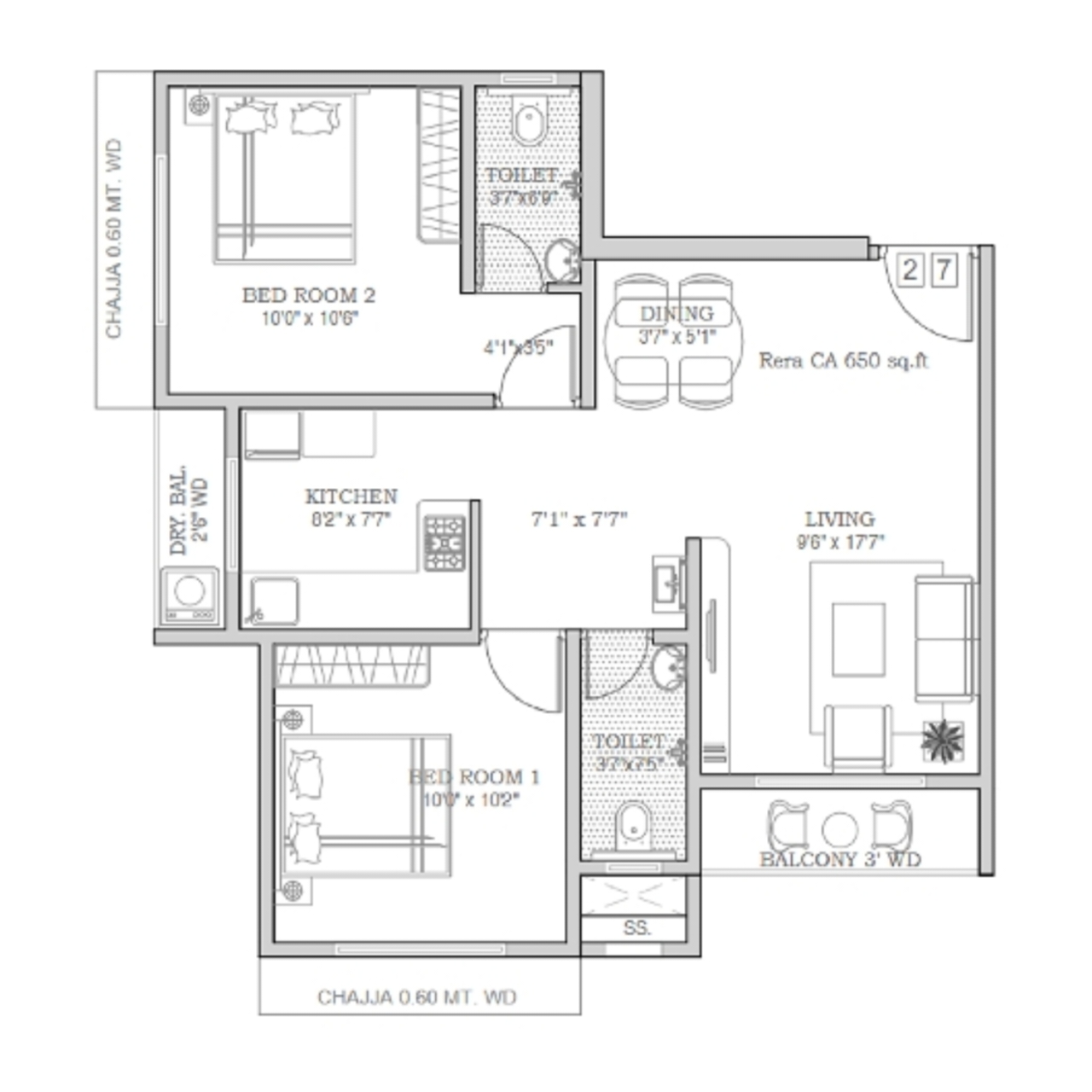 Agastya Signature || 2 BHK || Carpet Area 650.0 sq.ft