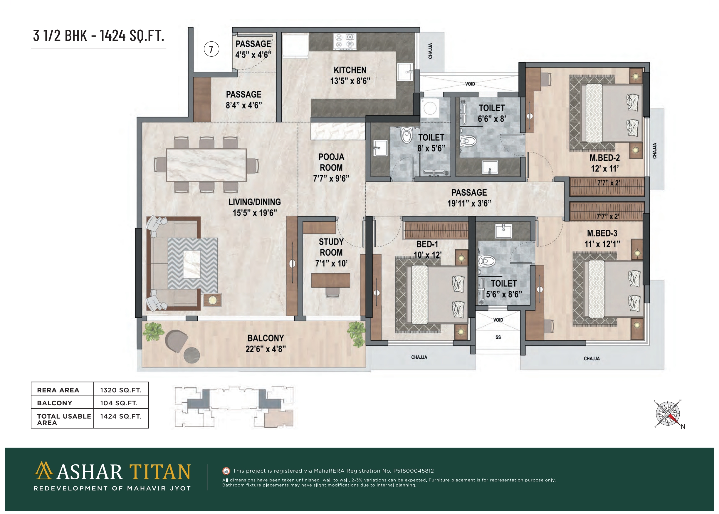 Ashar Titan || 3.5 BHK || Carpet Area 1424.0 sq.ft