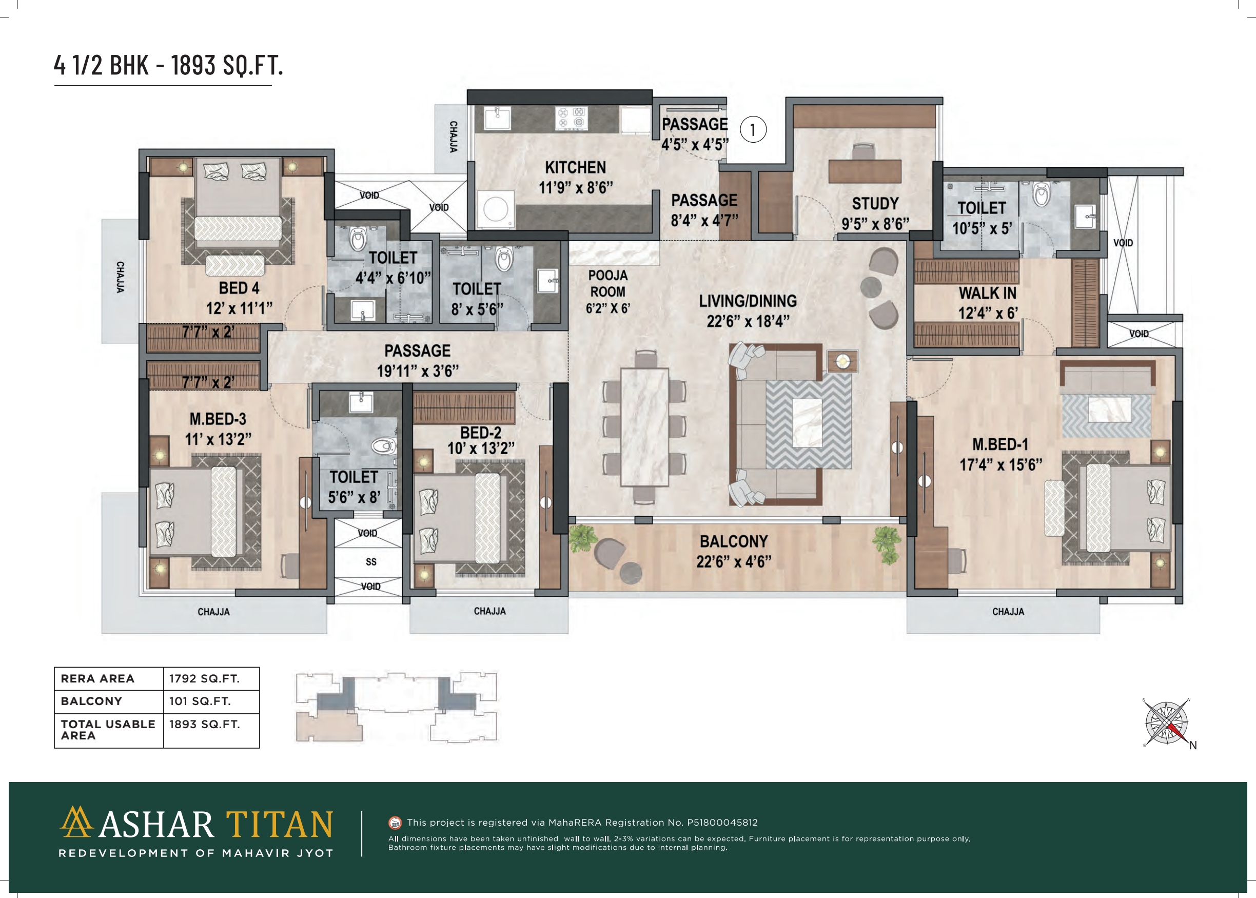 Ashar Titan || 5 BHK || Carpet Area 1893.0 sq.ft