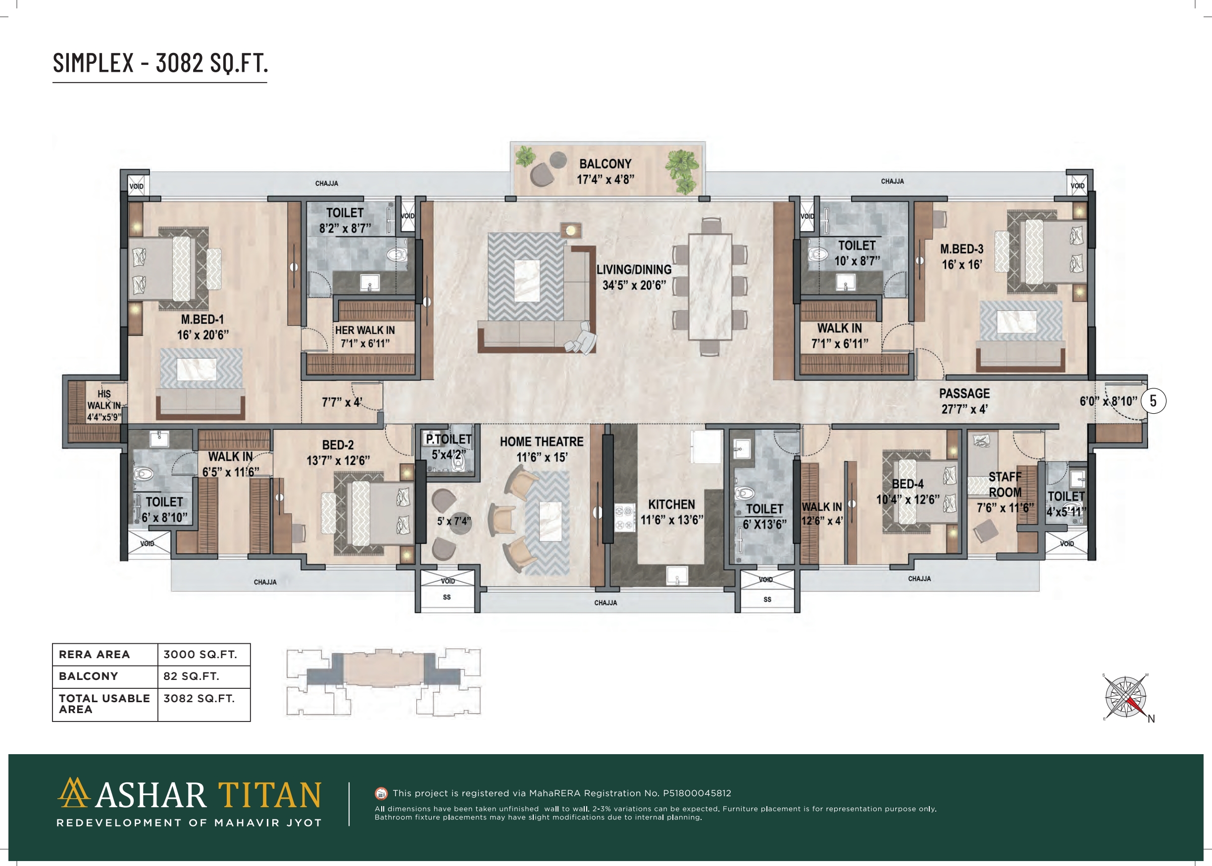 Ashar Titan || 5 BHK || Carpet Area 3082.0 sq.ft