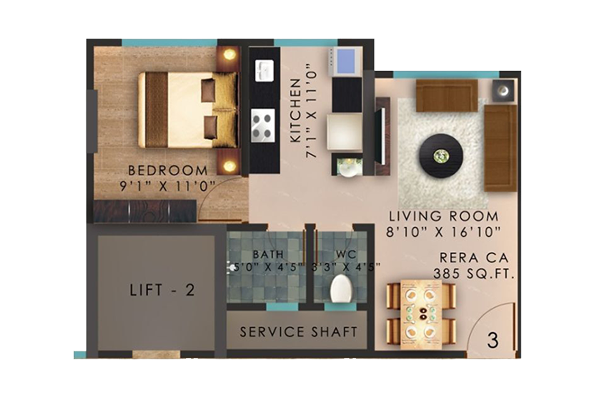 Central Park || 1 BHK || Carpet Area 385.0 sq.ft