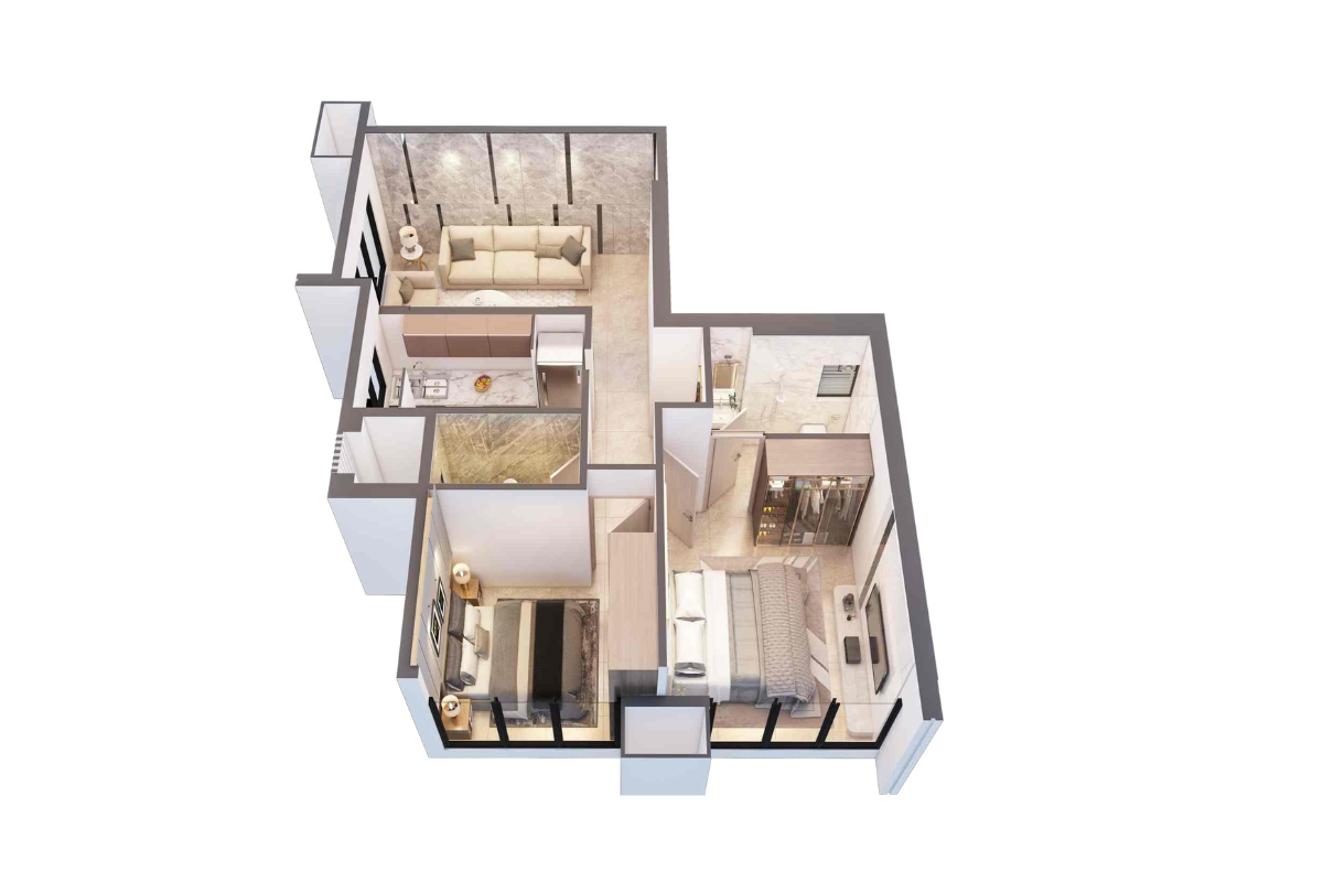 2 BHK | 542.0 | 3D Plan 2 BHK | 542.0 | 3D Plan