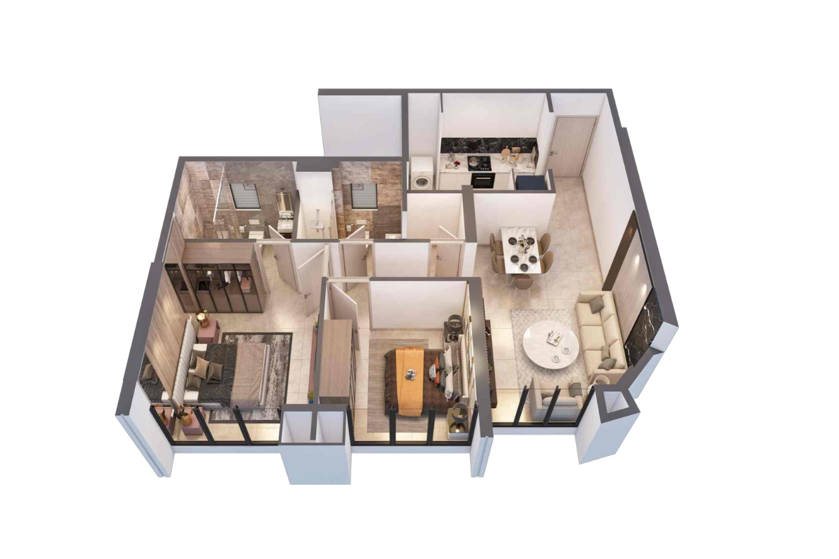 2 BHK | 671.0 | 3D Plan 2 BHK | 671.0 | 3D Plan