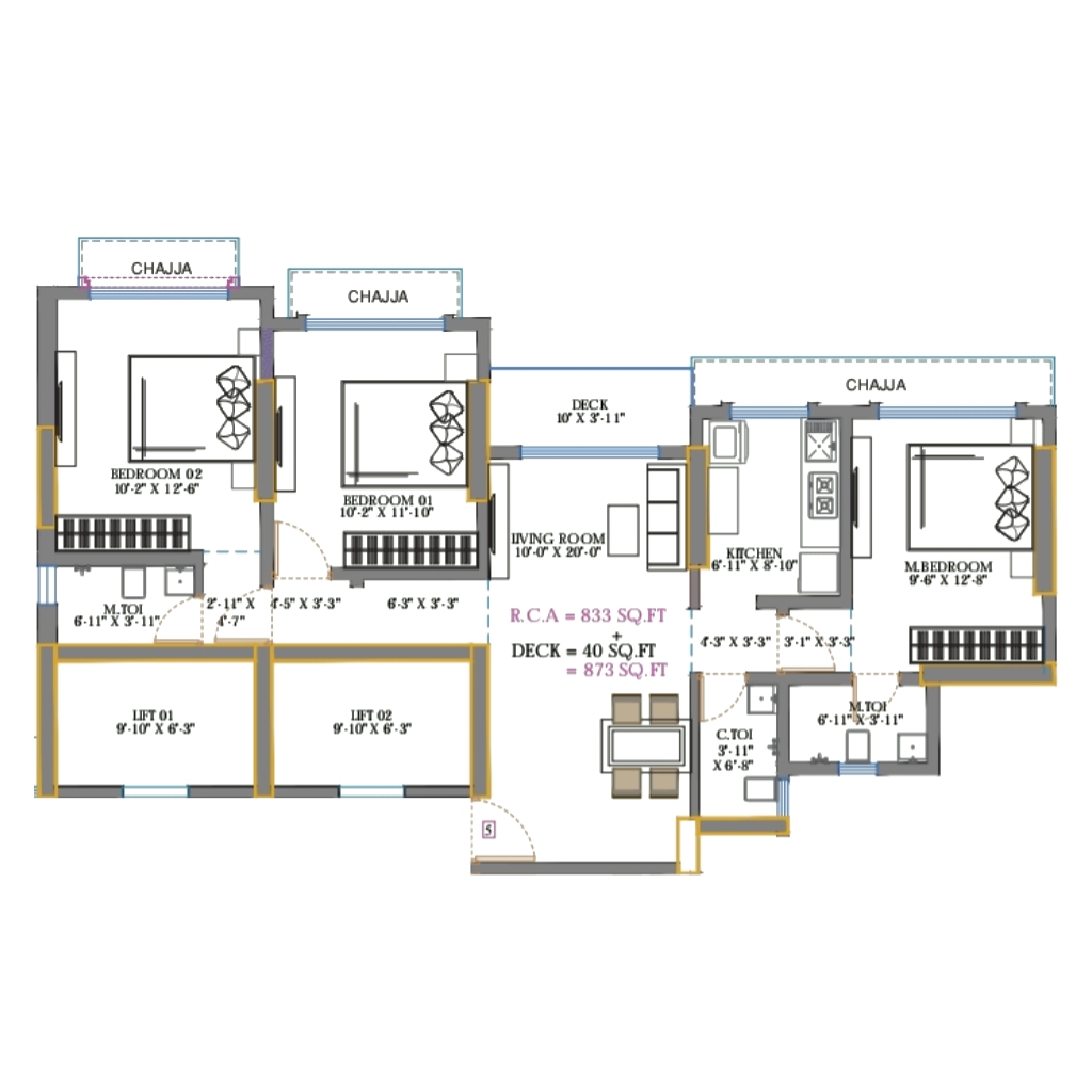 Eastern Groves | One Vikhroli || 3 BHK || Carpet Area 873.0 sq.ft