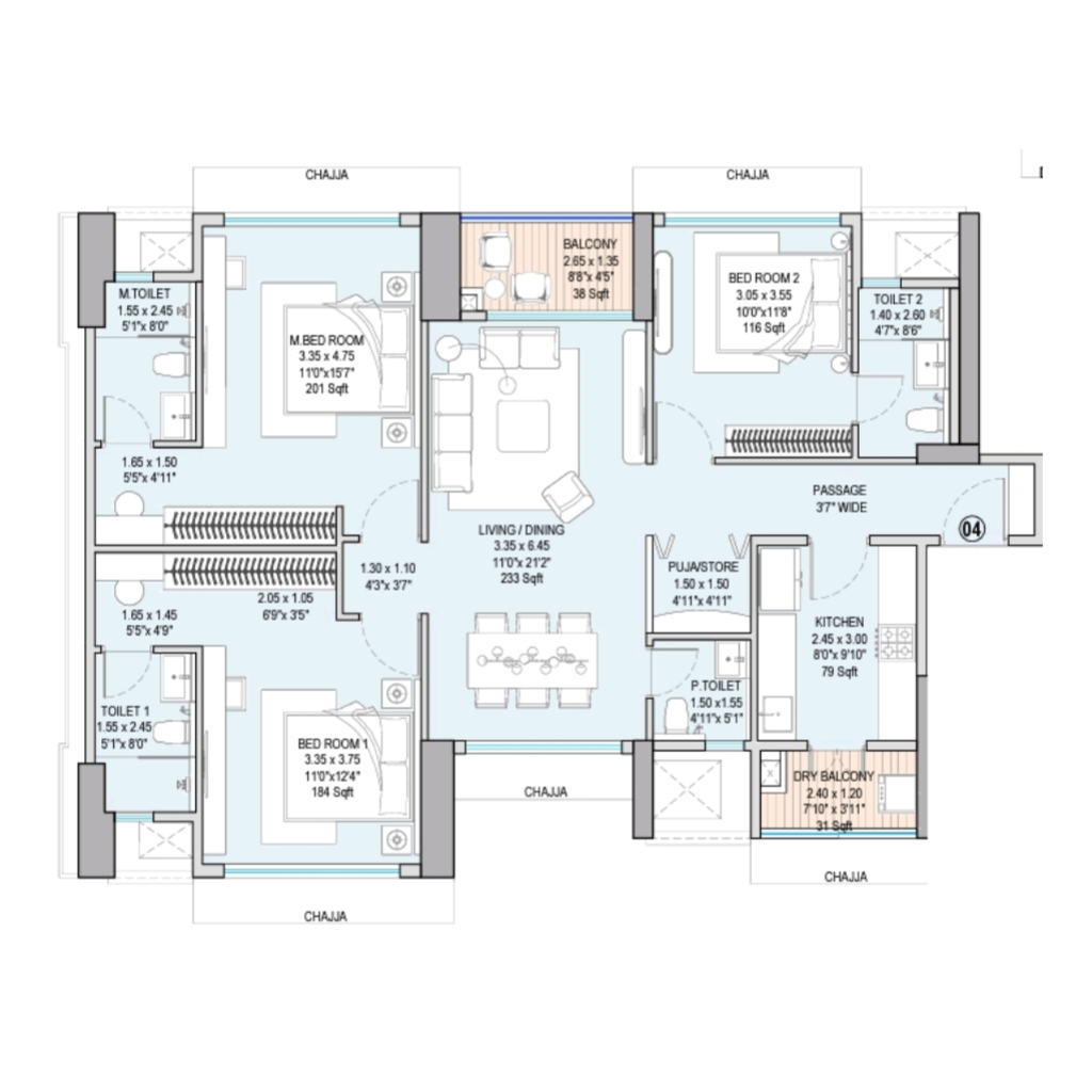 Godrej Vistas || 3 BHK || Carpet Area 1196.0 sq.ft