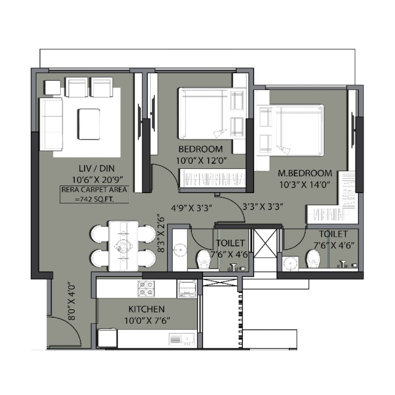 JADE GARDEN || 2 BHK || Carpet Area 742.0 sq.ft