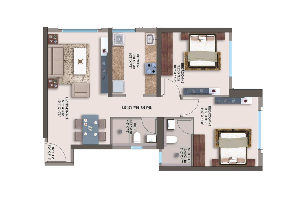 Kanakia Zen World || 2 BHK || Carpet Area 707.0 sq.ft