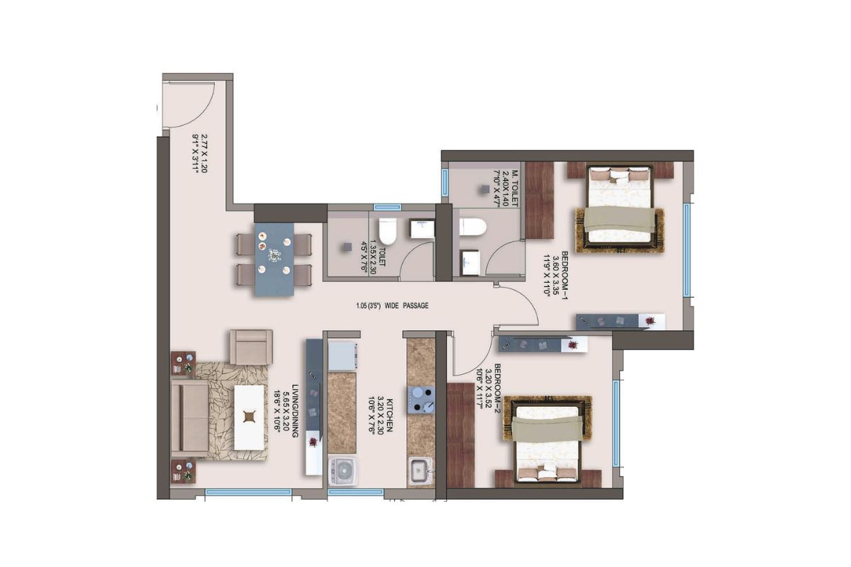 Kanakia Zen World || 2 BHK || Carpet Area 732.0 sq.ft