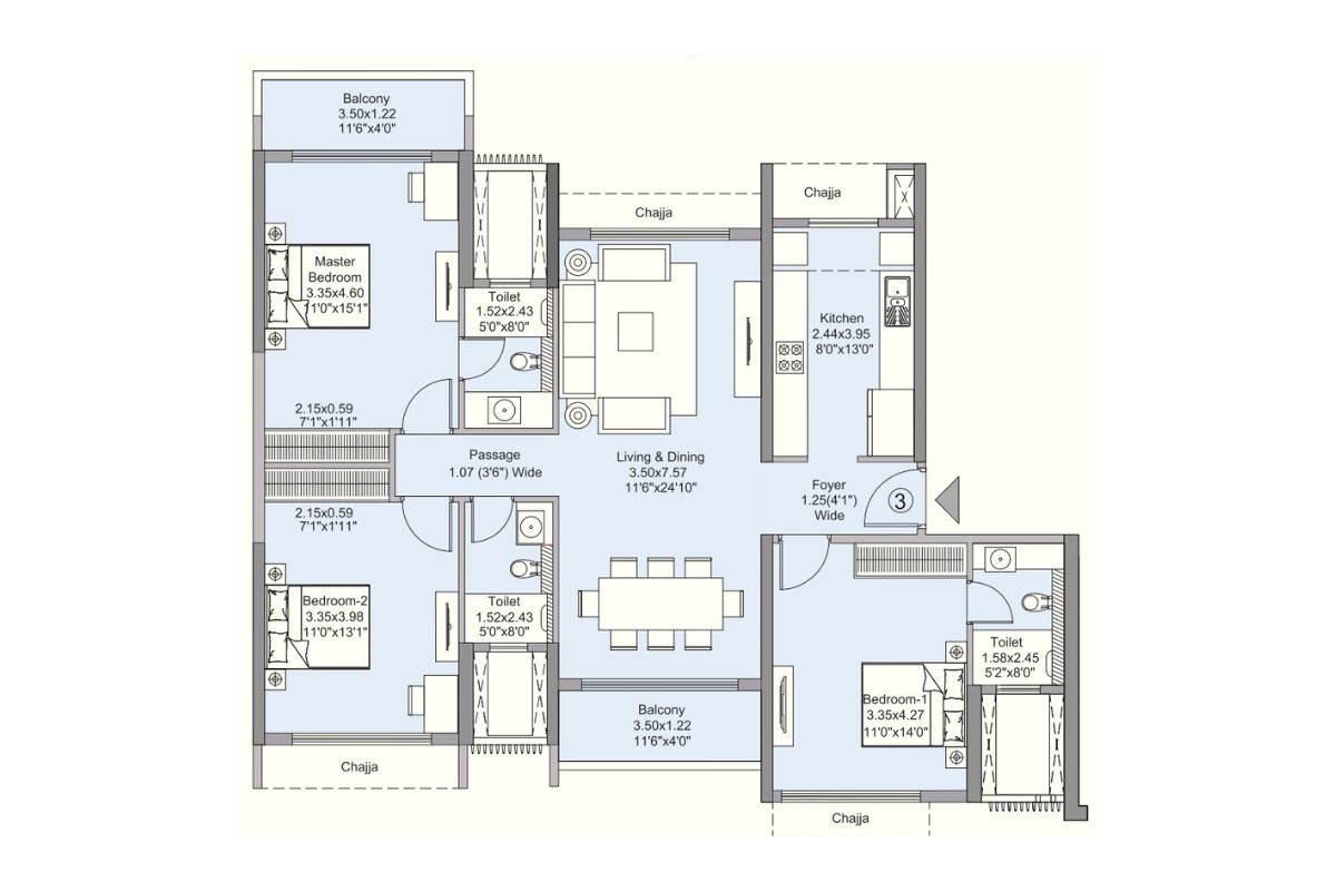 L&T Elixir Reserve || 3 BHK || Carpet Area 1131.0 sq.ft