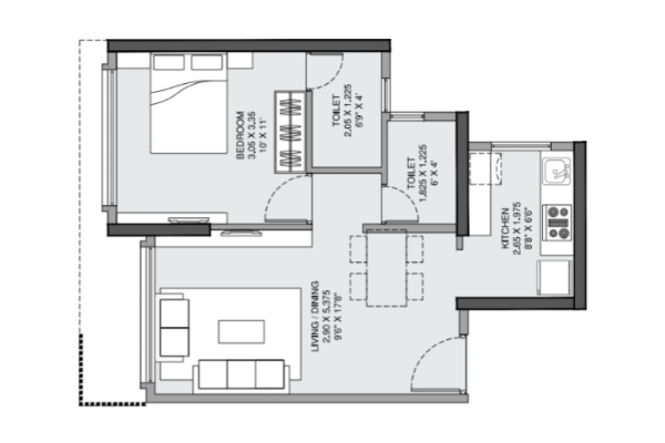 L&T 77 Crossroads || 1 BHK || Carpet Area 413.0 sq.ft