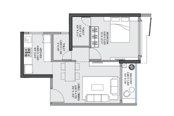 L&T 77 Crossroads || 1 BHK || Carpet Area 430.0 sq.ft