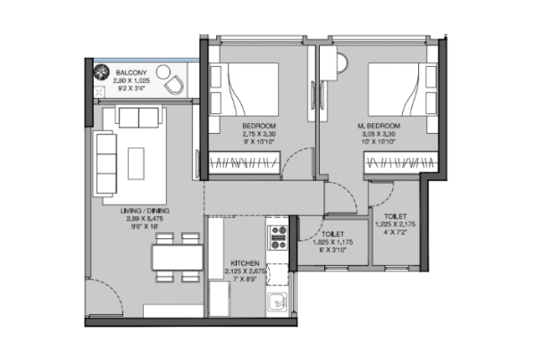 L&T 77 Crossroads || 2 BHK || Carpet Area 590.0 sq.ft