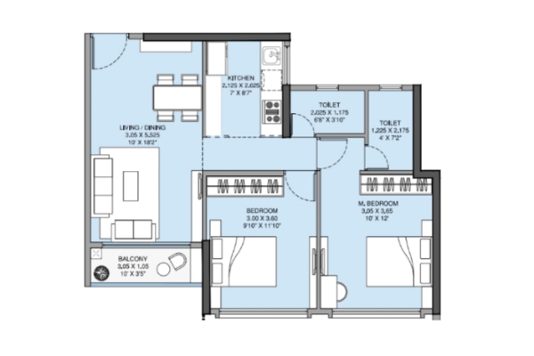 L&T 77 Crossroads || 2 BHK || Carpet Area 637.0 sq.ft