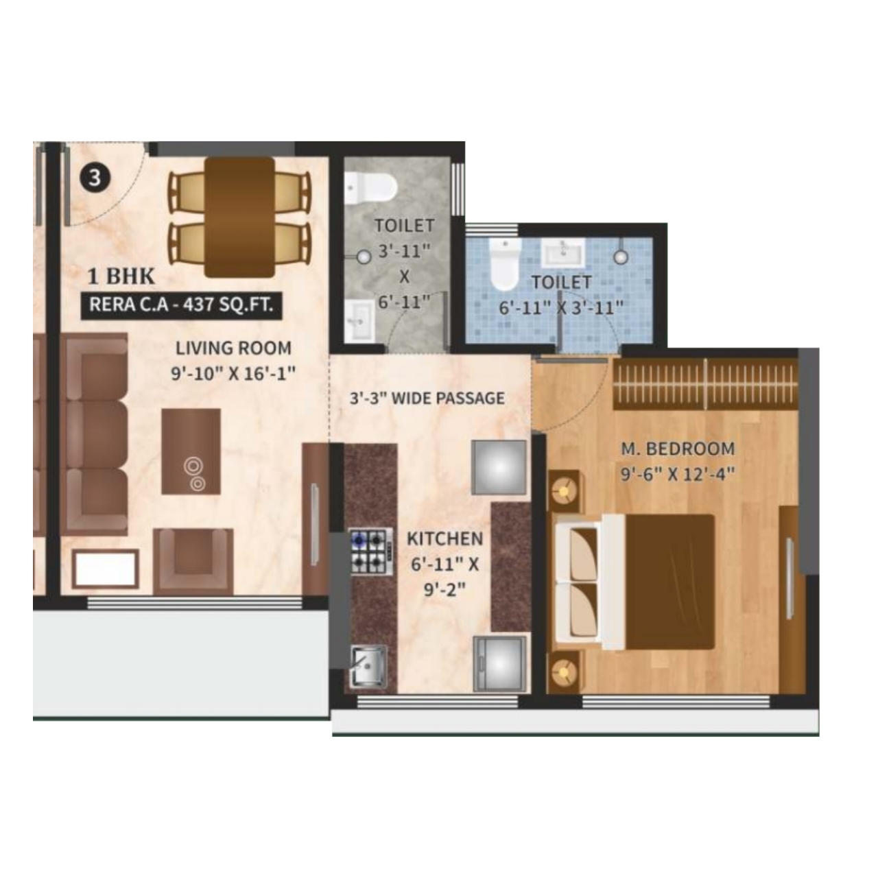 Meadows 83 || 1 BHK || Carpet Area 437.0 sq.ft