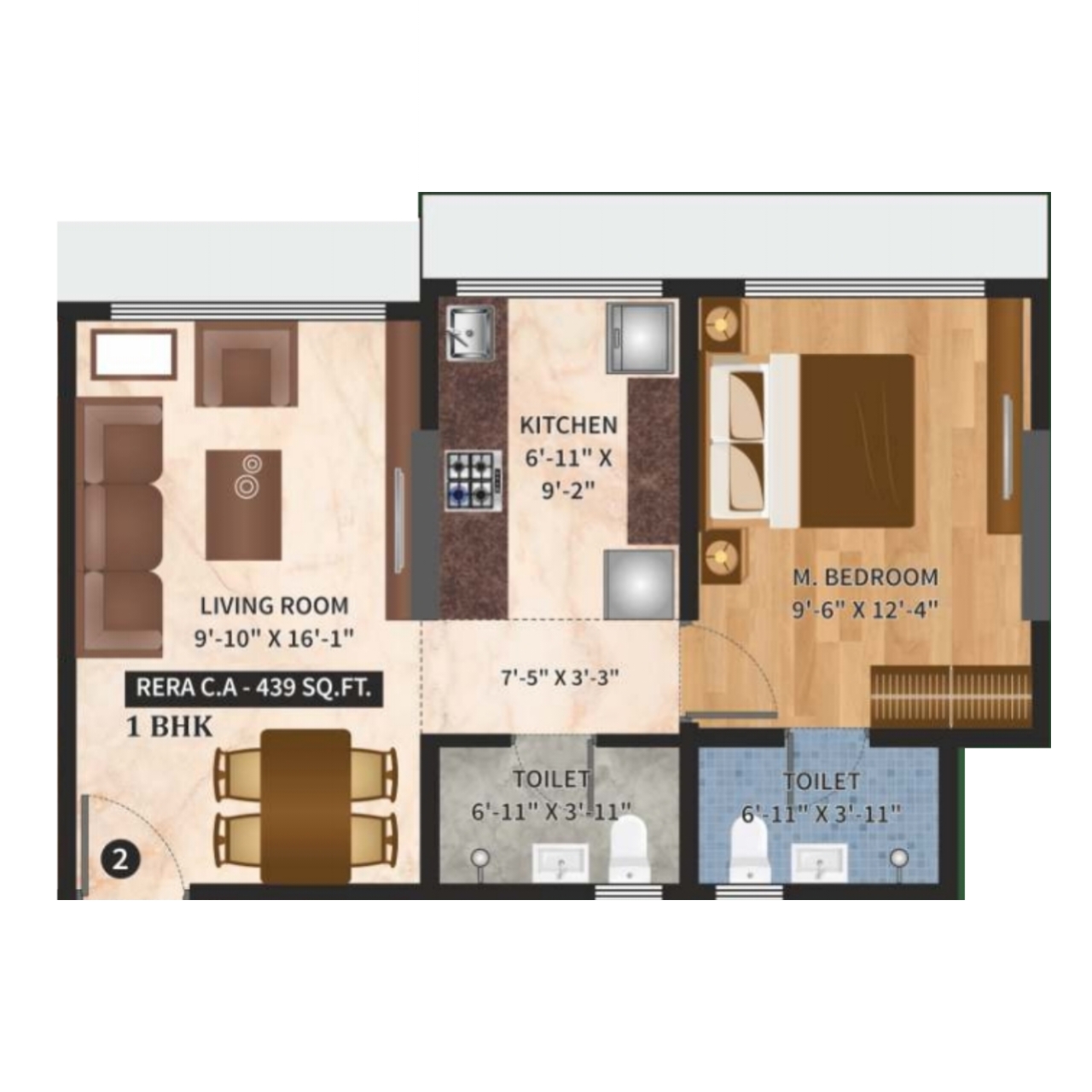 Meadows 83 || 1 BHK || Carpet Area 439.0 sq.ft