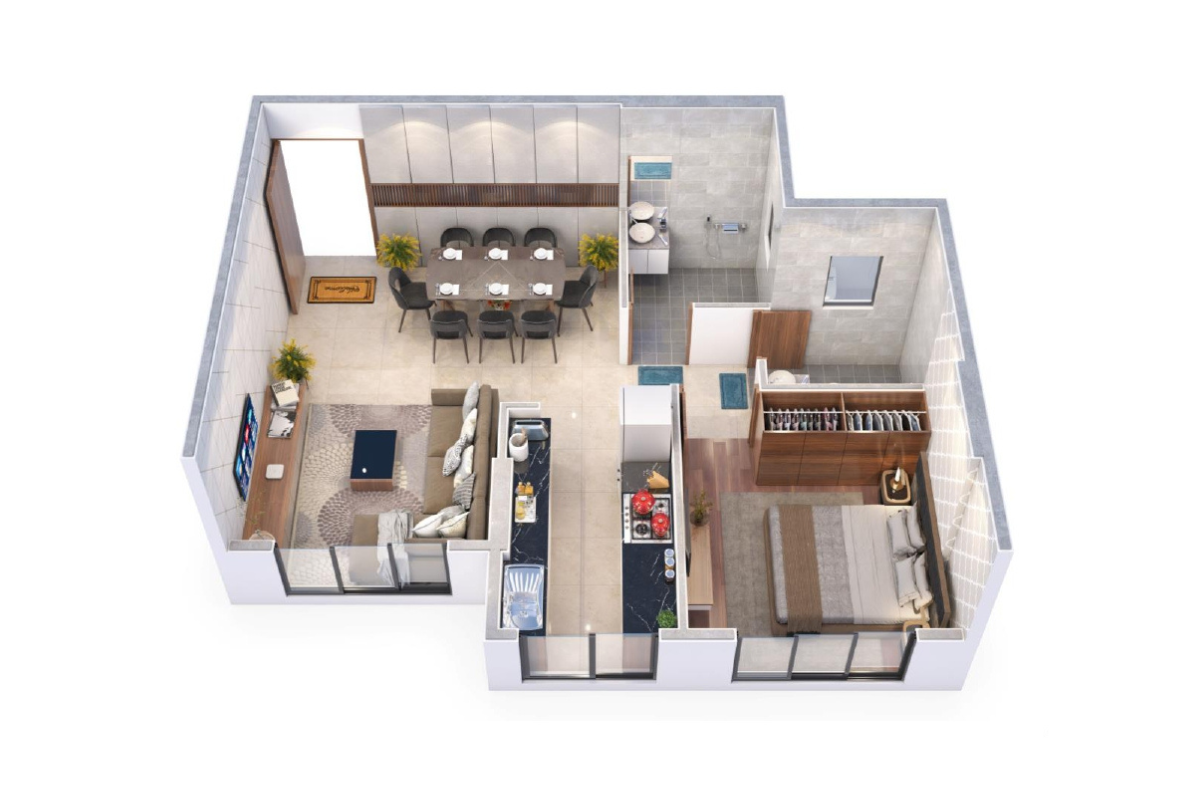 1 BHK | 410.0 | 3D Plan
