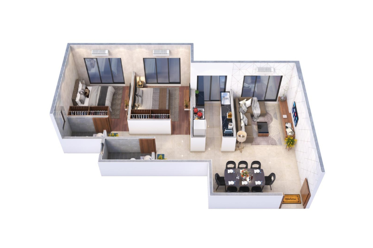 2 BHK | 570.0 | 3D Plan