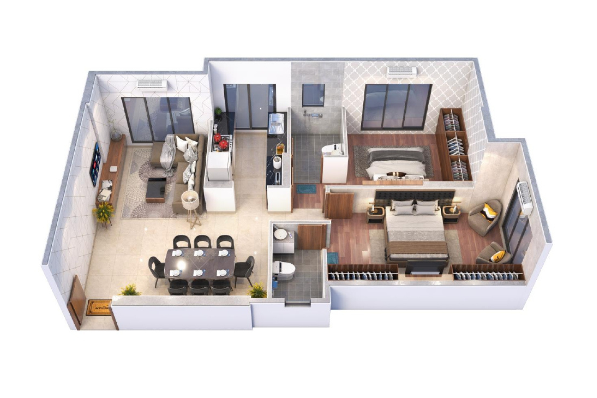 2 BHK | 620.0 | 3D Plan