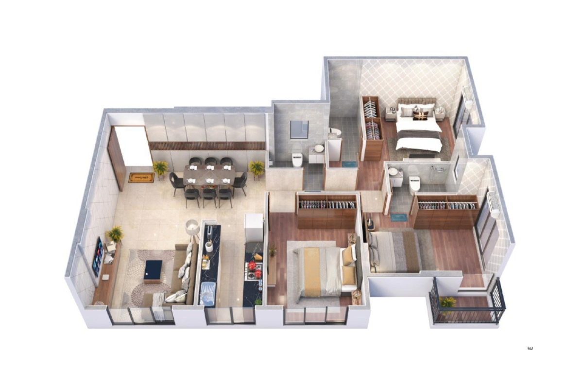 3 BHK | 820.0 | 3D Plan