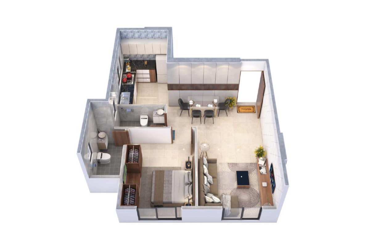 1 BHK | 455.0 | 3D Plan