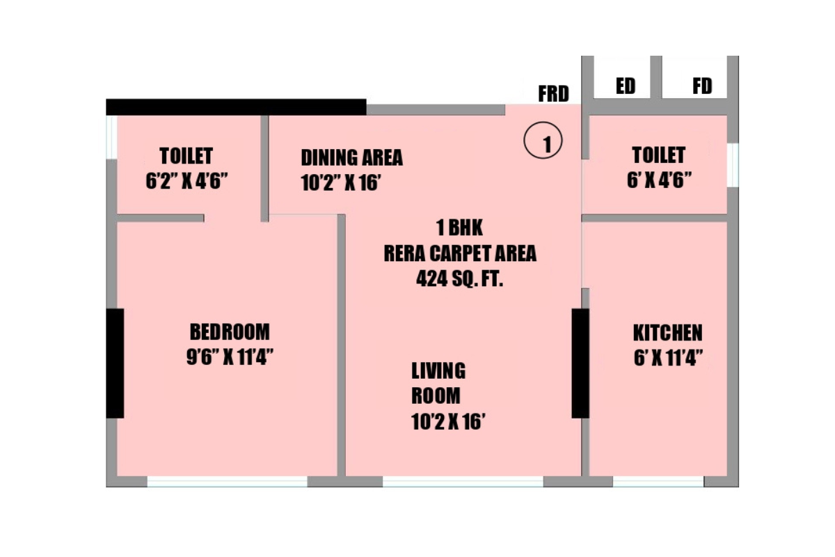 Nirvaana Pearl || 1 BHK || Carpet Area 424.0 sq.ft