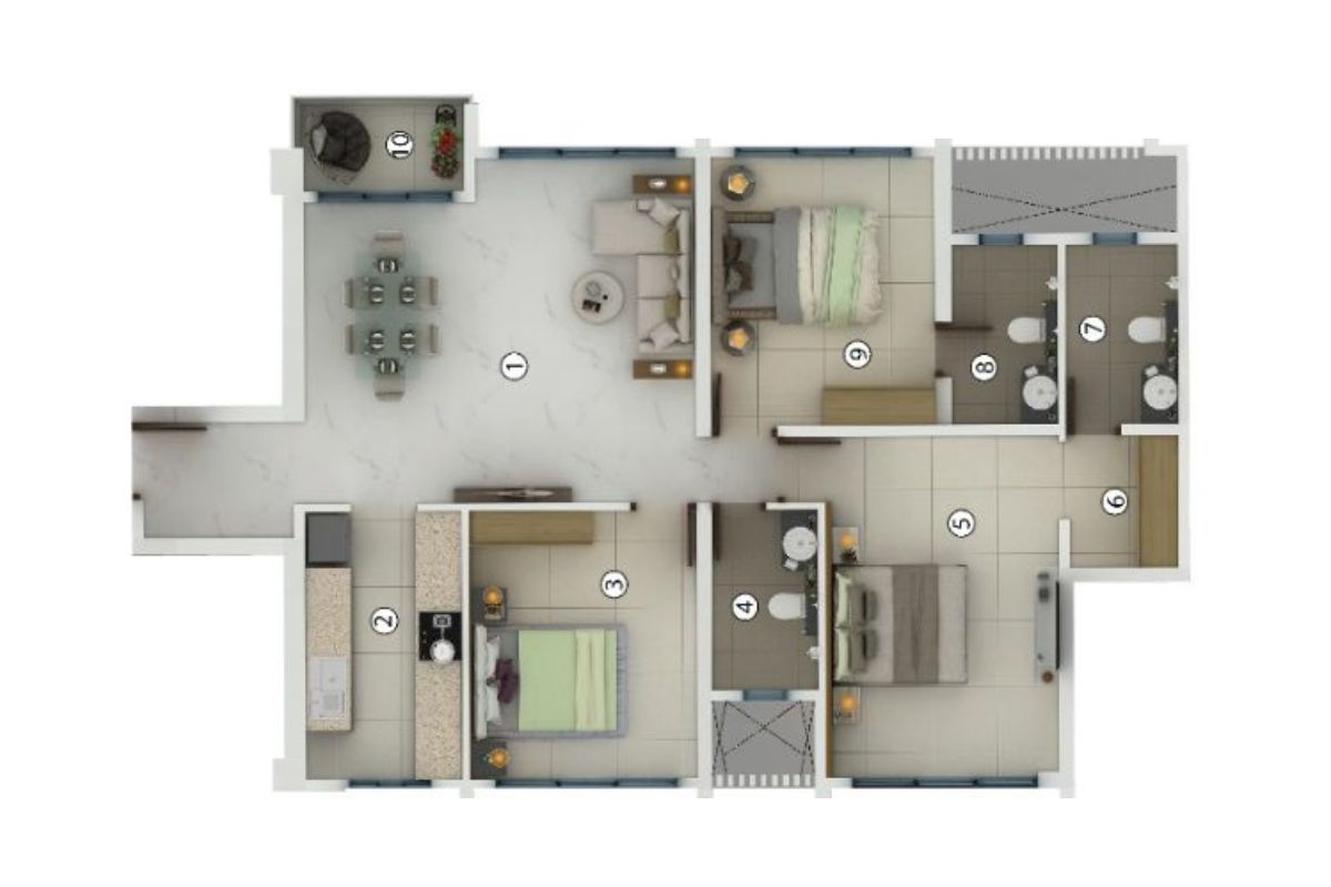 Purva Clermont || 3 BHK || Carpet Area 1019.0 sq.ft