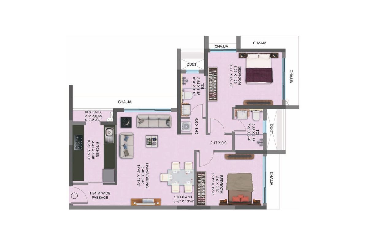 Raheja Ascencio || 2 BHK || Carpet Area 789.0 sq.ft