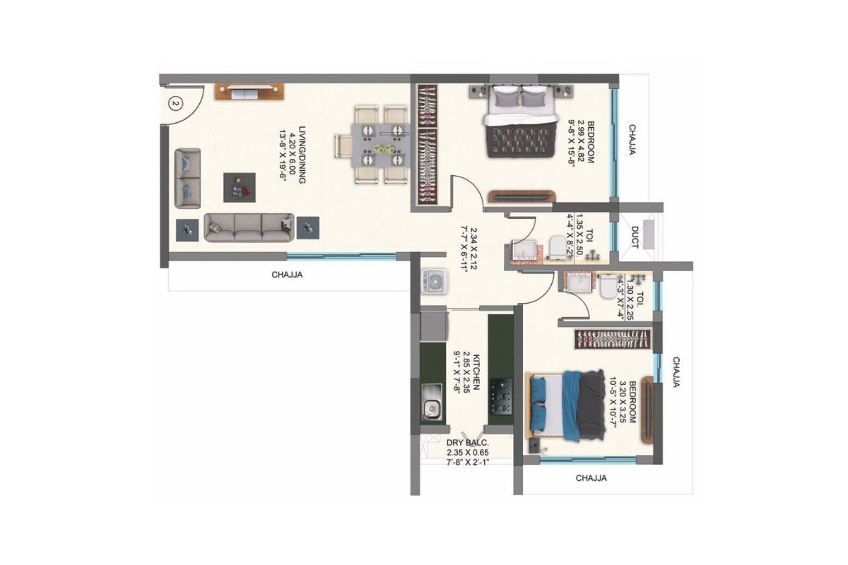 Raheja Ascencio || 2 BHK || Carpet Area 829.0 sq.ft