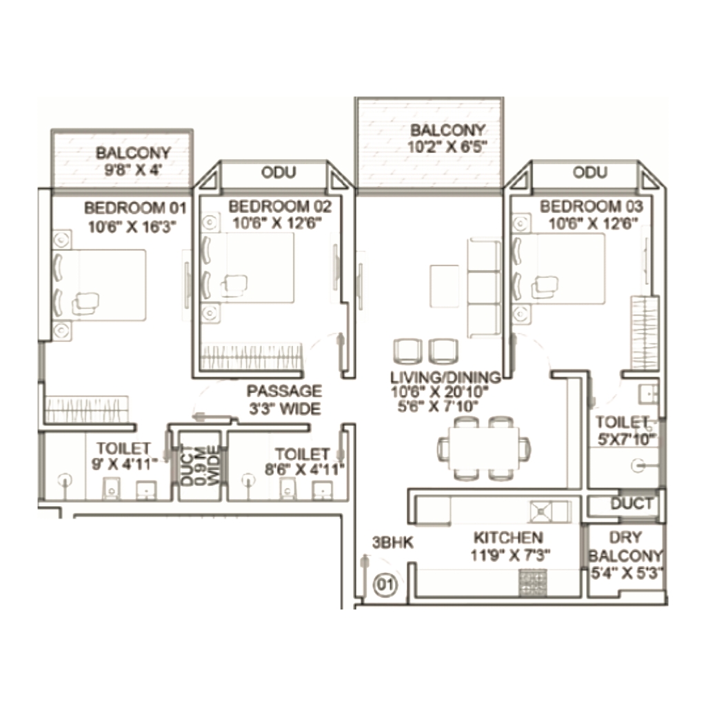 Safal Park || 3 BHK || Carpet Area 1174.0 sq.ft