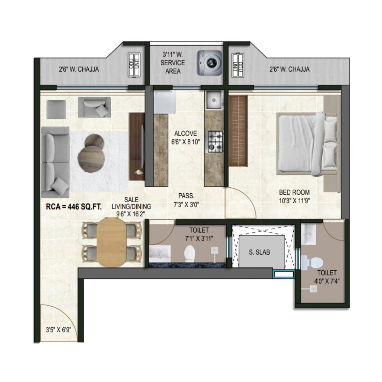 Satre Happynest || 1 BHK || Carpet Area 446.0 sq.ft