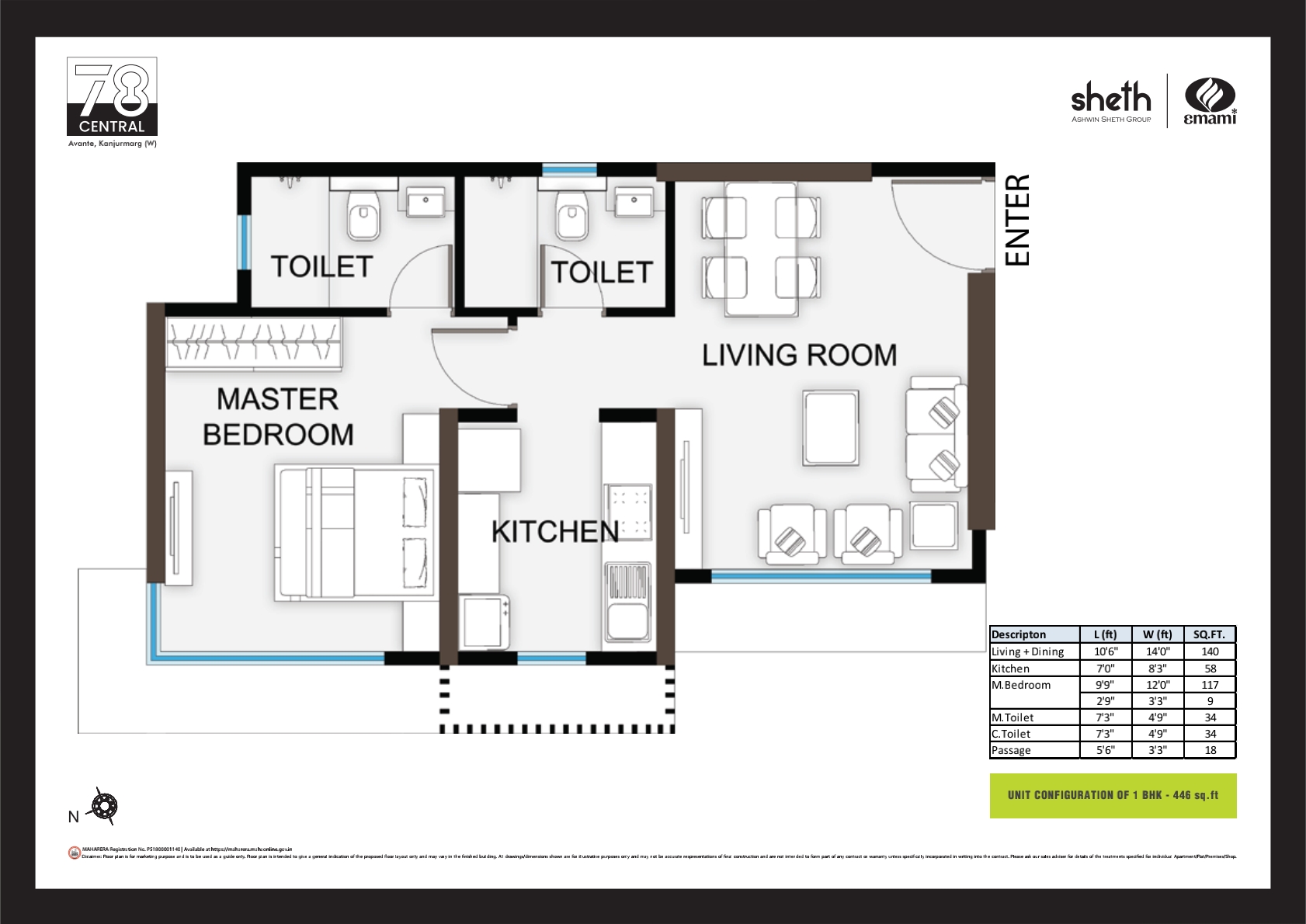 Sheth Avante 78 Central || 1 BHK || Carpet Area 446.0 sq.ft