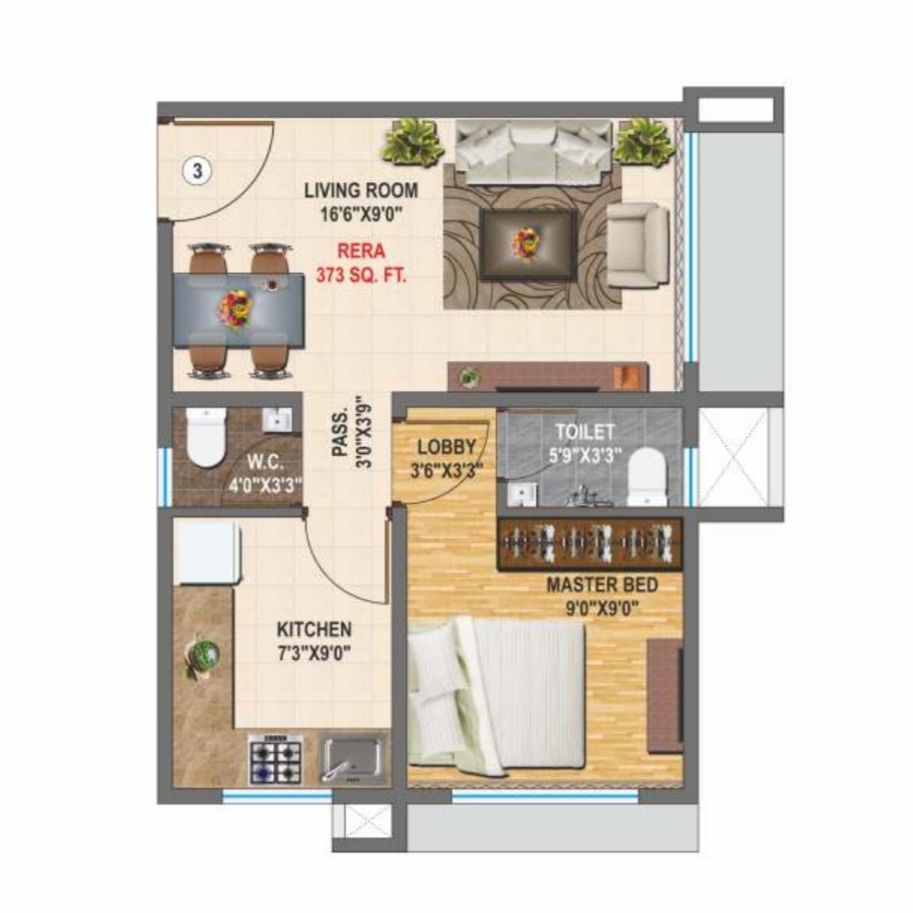 Shree Balaji 135 || 1 BHK || Carpet Area 373.0 sq.ft