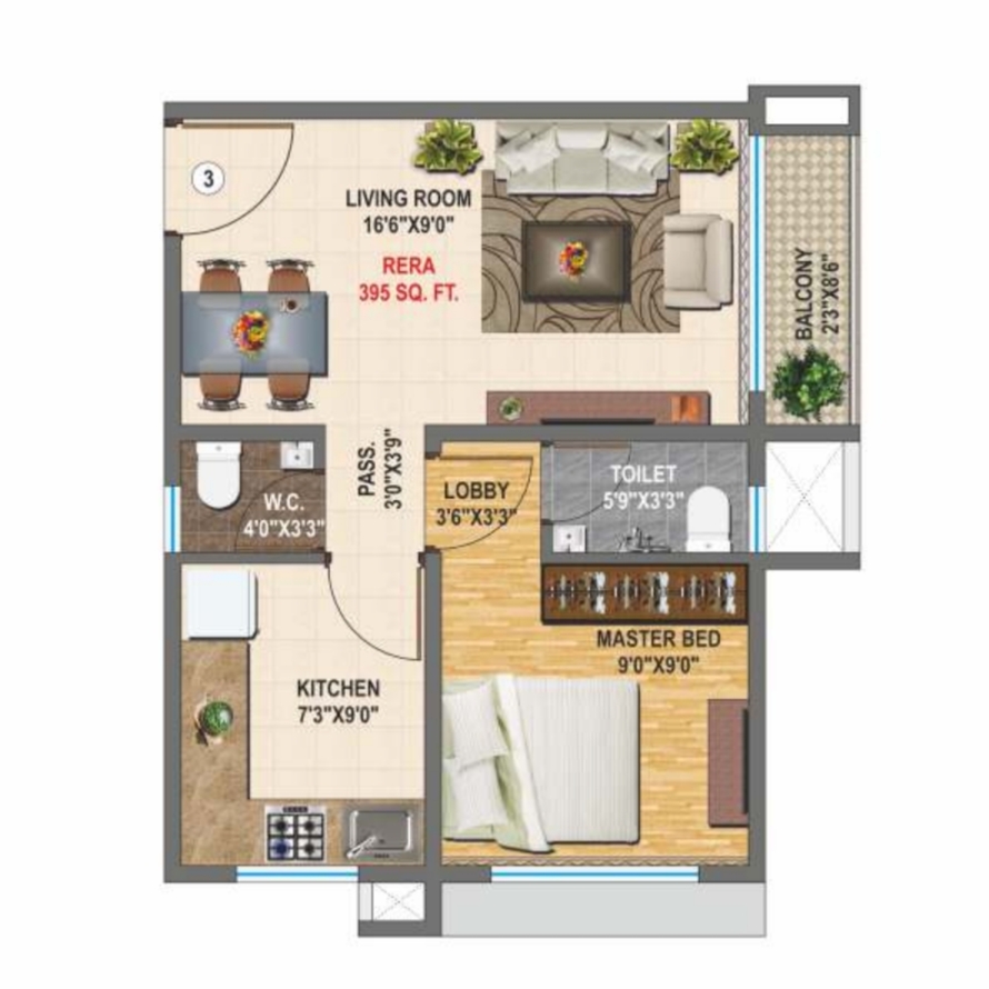 Shree Balaji 135 || 1 BHK || Carpet Area 395.0 sq.ft