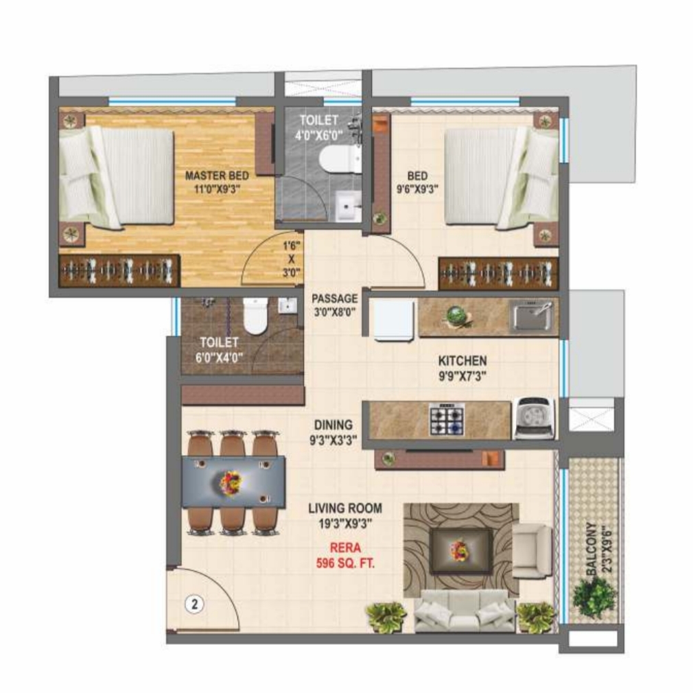 Shree Balaji 135 || 2 BHK || Carpet Area 596.0 sq.ft