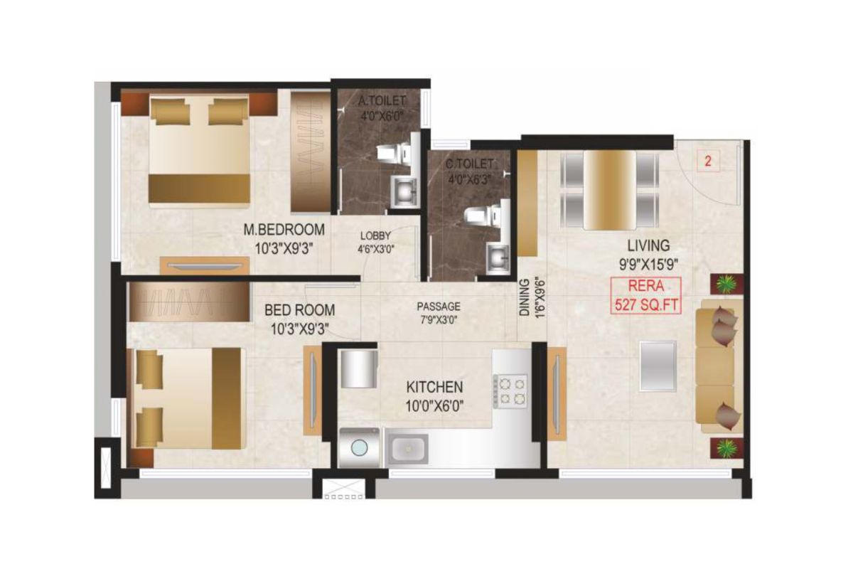 Shree Balaji Orchid || 2 BHK || Carpet Area 527.0 sq.ft