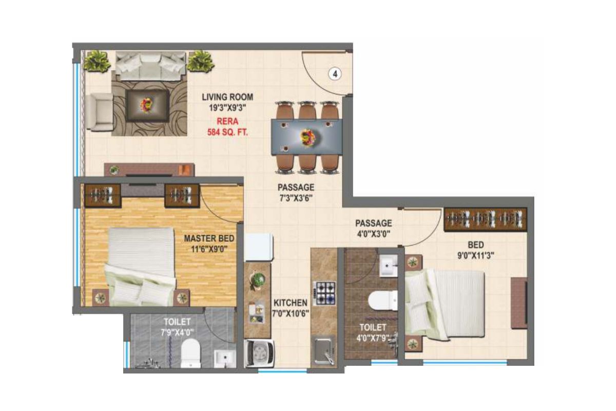 Shree Balaji Orchid || 2 BHK || Carpet Area 584.0 sq.ft