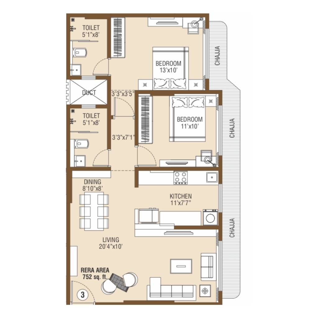 Swastik Galaxy || 2 BHK || Carpet Area 752.0 sq.ft