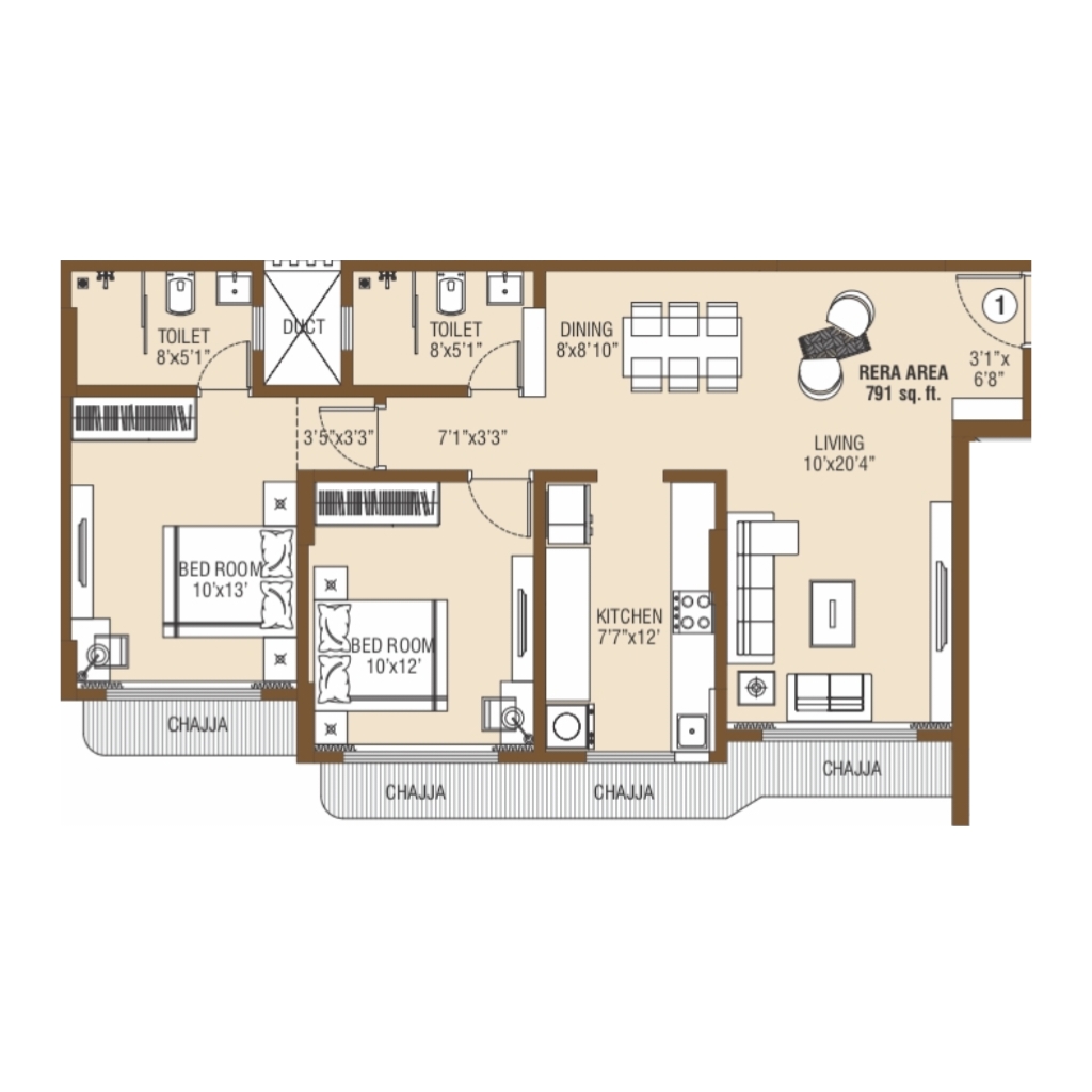 Swastik Galaxy || 2 BHK || Carpet Area 791.0 sq.ft