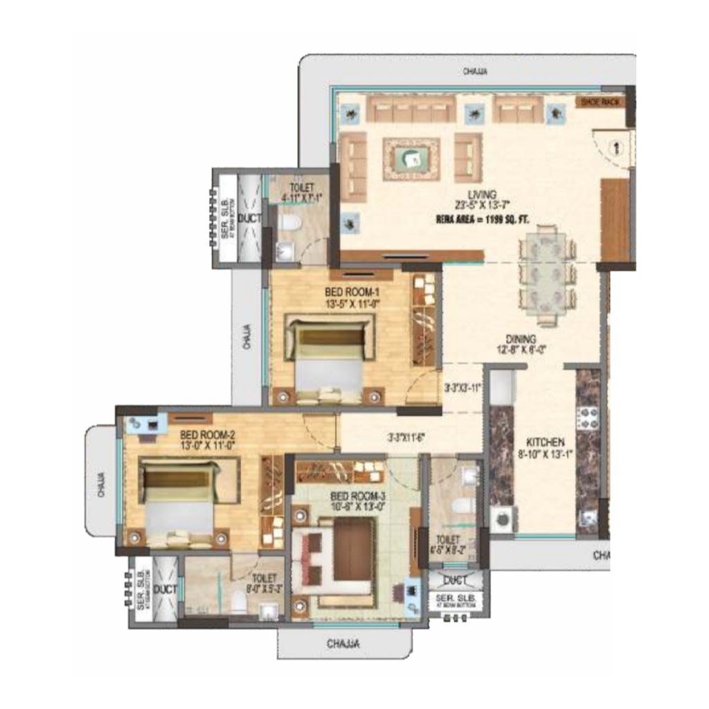 Swastik Galaxy || 3 BHK || Carpet Area 1189.0 sq.ft